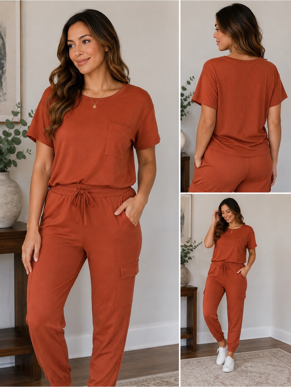 Anrabess Rust Lounge Set Two-Piece Outfit – Women’s Small